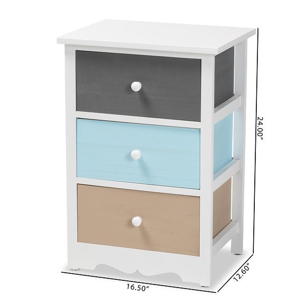 Baxton Studio Kalila Modern and Contemporary White and Multi-Colored Finished Wood 3-Drawer End Table - - 34847533