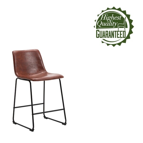 Porthos Home Enva Counter and Bar Stools Set of 2， PU Leather， Iron Sled Legs