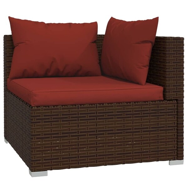 vidaXL Patio Lounge Set with Cushions Poly Rattan Brown