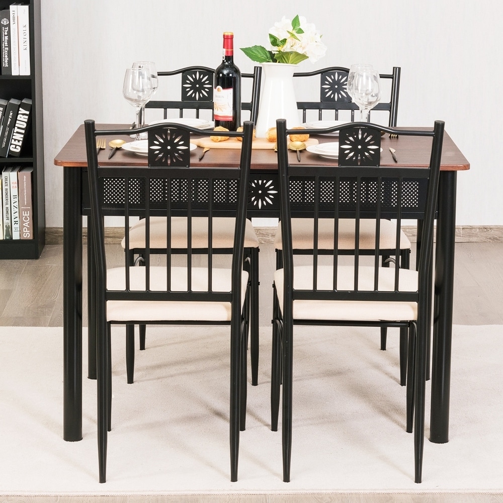 5 Piece Dining Set Wood Metal Table and Chairs Kitchen Furniture