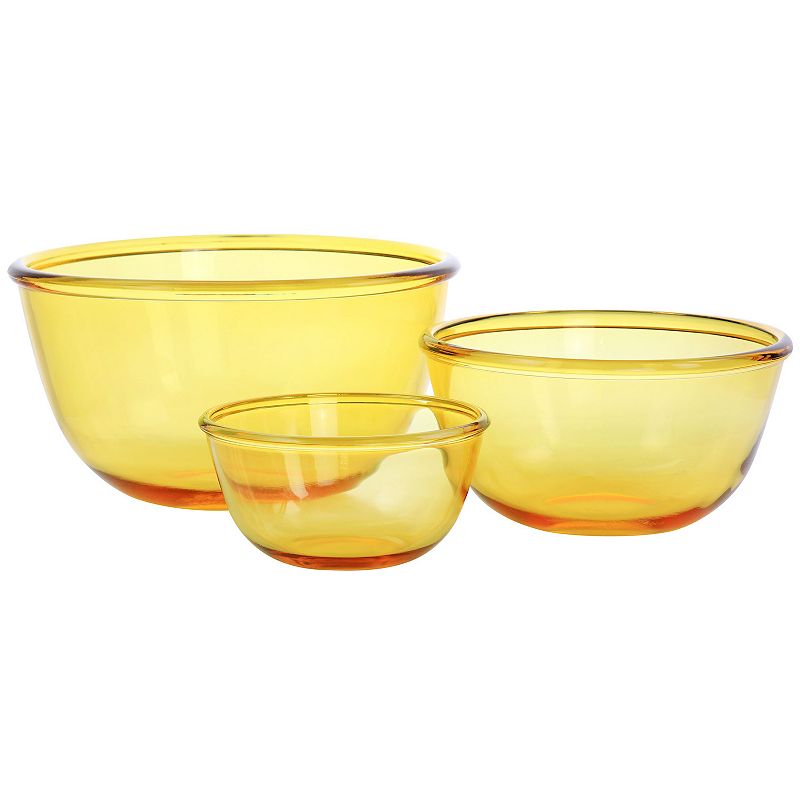 Gibson Home 3 Piece Amber Tempered Glass Bowl Set in Amber