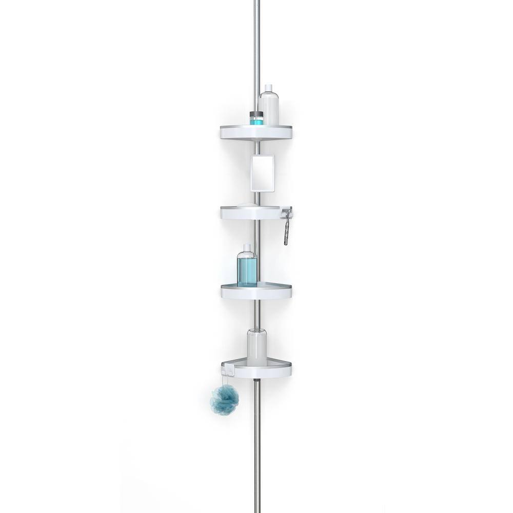 Better Living HiRISE 4 Tension Shower Caddy with Mirror White with Aluminum 70054