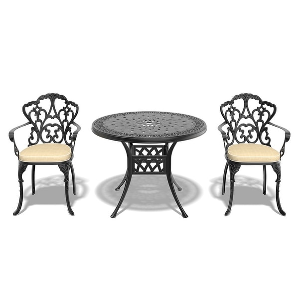 3/5Piece Cast Aluminum Outdoor Dining Set with 35.43 in. Round Table and Random Color Cushions