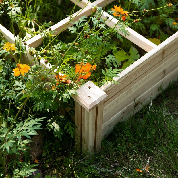 Outsunny 4ft X 4ft Raised Garden Bed， Wooden Planter Box With Segmented Growing Grid For Plants and Herbs， Natural Wood