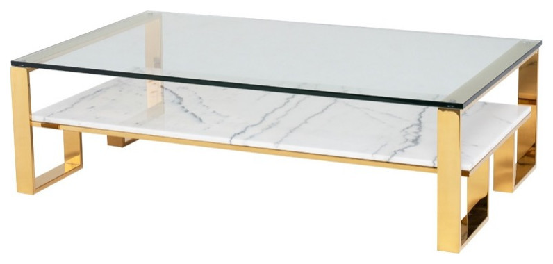 Benvolio Coffee Table White Marble   Contemporary   Coffee Tables   by Peachtree Fine Furniture  Houzz