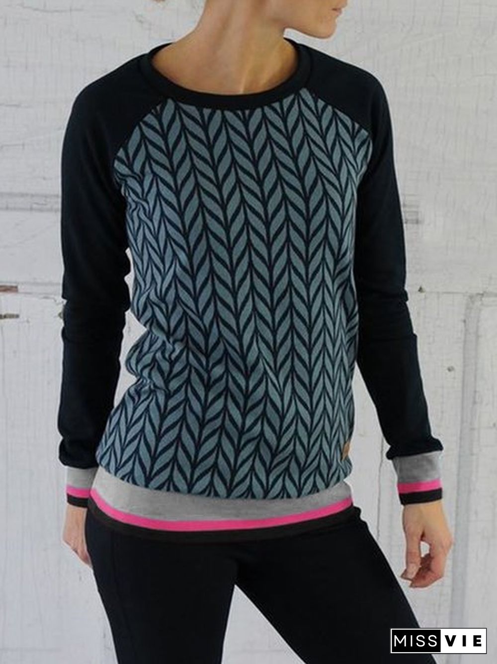 Plus Size Long Sleeve Geometric Printed Casual Shirts Tops