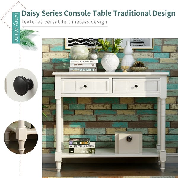 Console Entryway Table Traditional Design with Two Drawers and Bottom Shelf - 35.43*13.8*29.9INCH