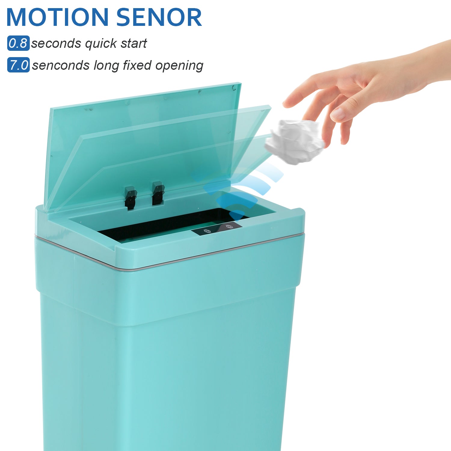 Furinno Smart Trash Can with Automatic Touch Free Lid， 13 Gallon / 50 Liter， Set of 2， Blue