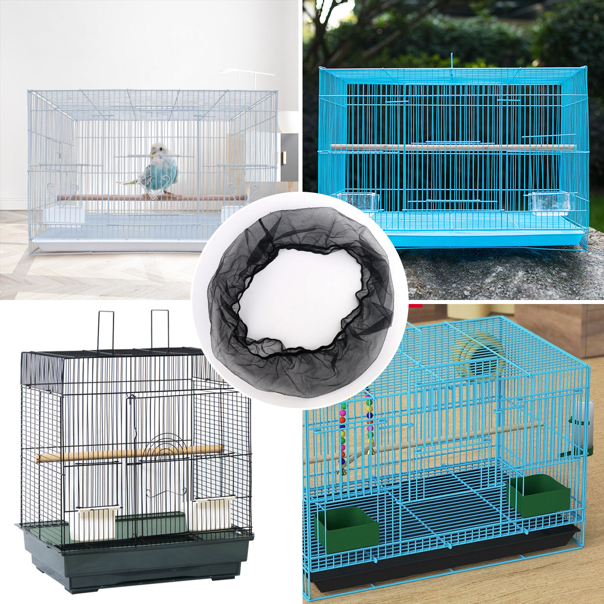 HQZY Bird Cage Cover Seed Feather Catcher， Birdcage Cover Skirt Sheer Guard for Parakeet Macaw Round Square Cages，White/M