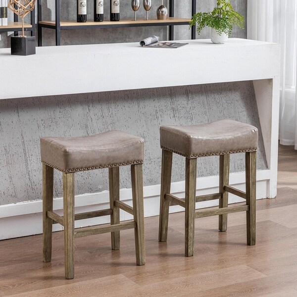 Farmhouse Counter Height Faux Leather Bar Stools， Set of 2