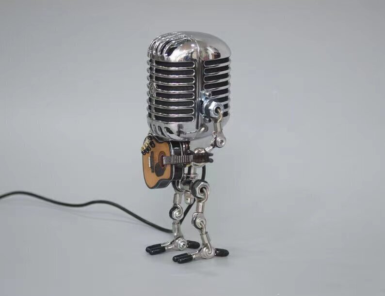 Vintage Metal Microphone Robot Desk Lamp