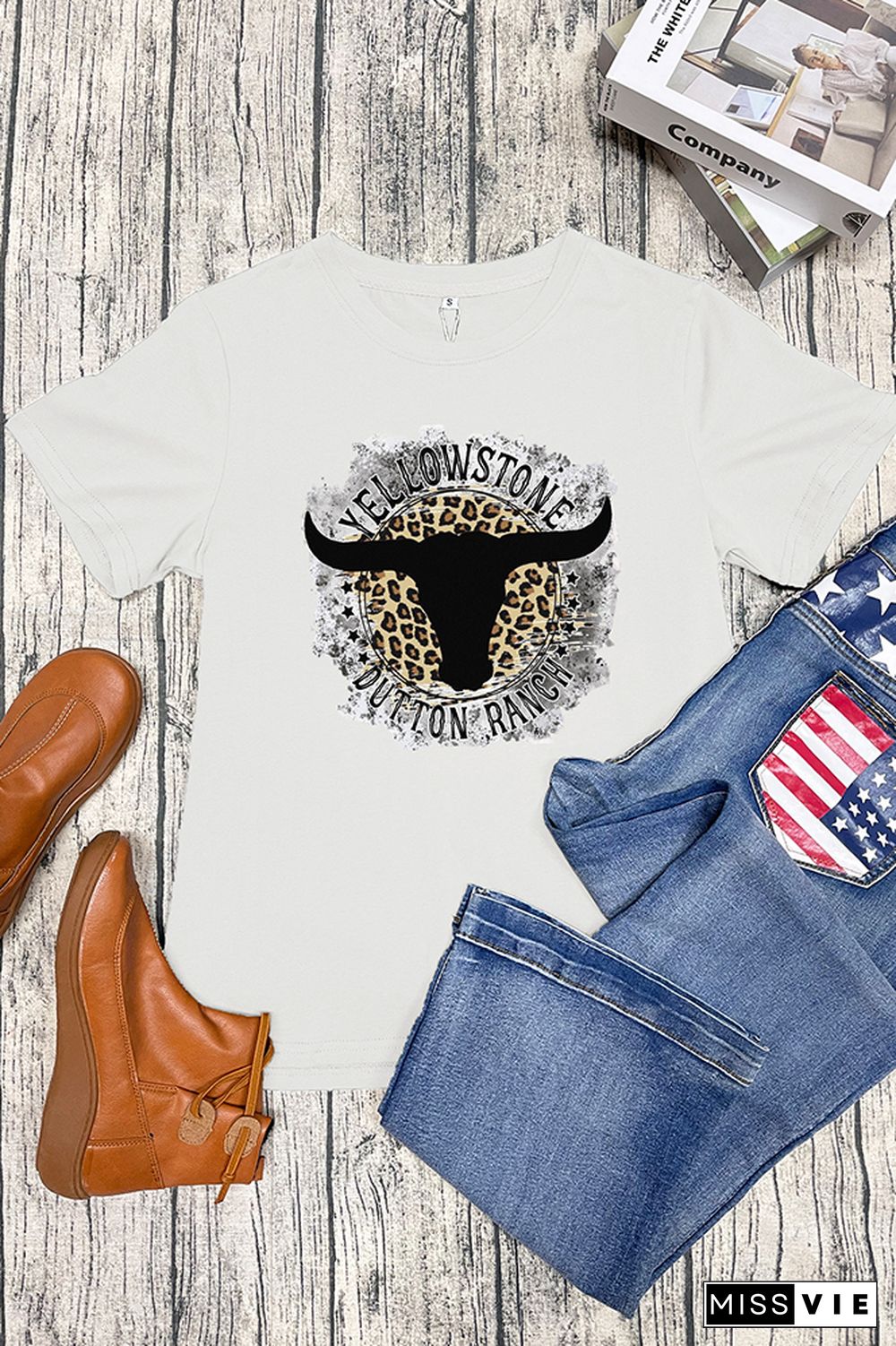 Yellowstone Dutton Ranch Leopard Short Sleeve Graphic Tee Wholesale