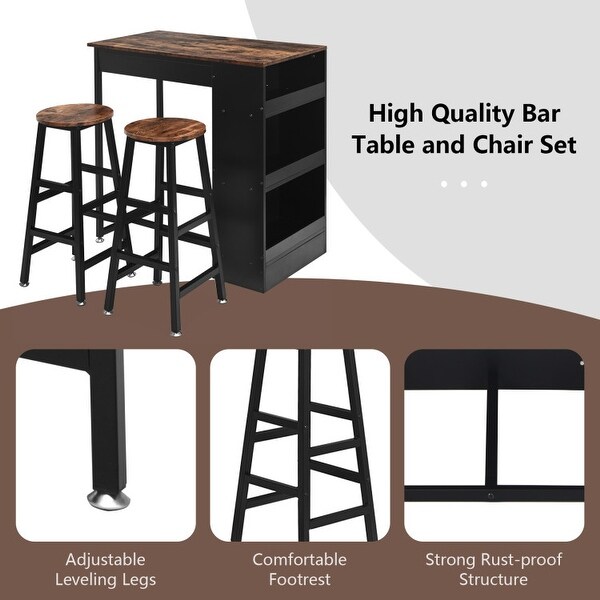 3 Pieces Bar Table Set with Storage - 36