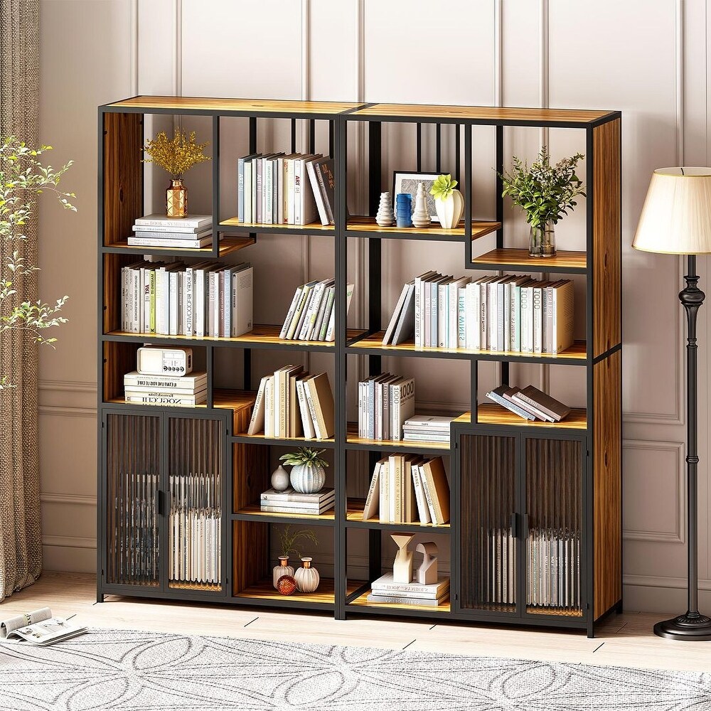 Farmhouse Metal   Wood Storage Bookshelf Display Bookcase