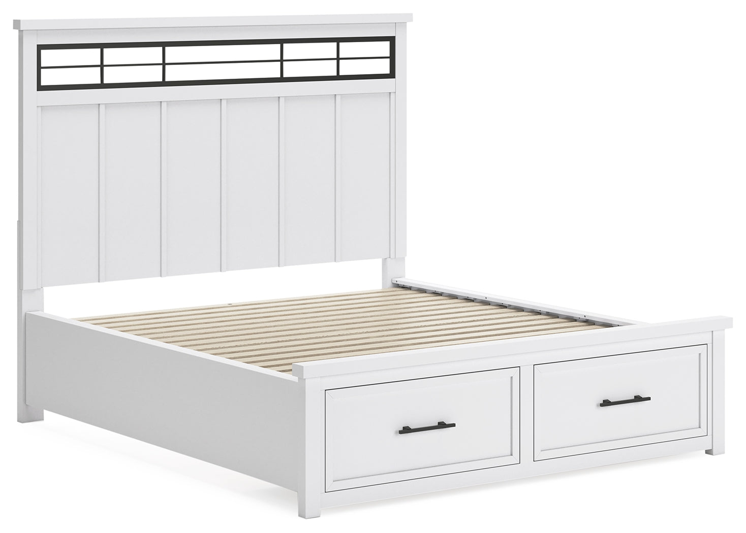 (Online Special Price) Ashbryn White/Natural California King Panel Storage Bedroom Set with Dresser and Mirror