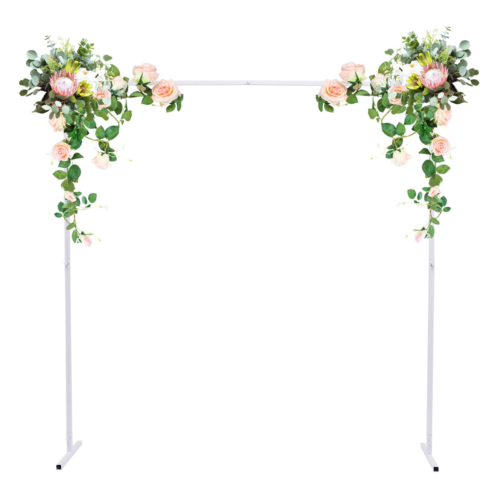 Fichiouy 6.6Ft Square Metal Wedding Arch Stand for Garden Arbor In/Outdoor Party Decora White