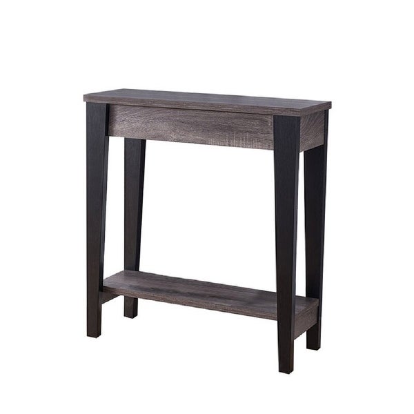 Q-Max Contemporary Two-Tone Console Table With Storage Drawer and Bottom Shelf In Distressed Grey and Black Finish