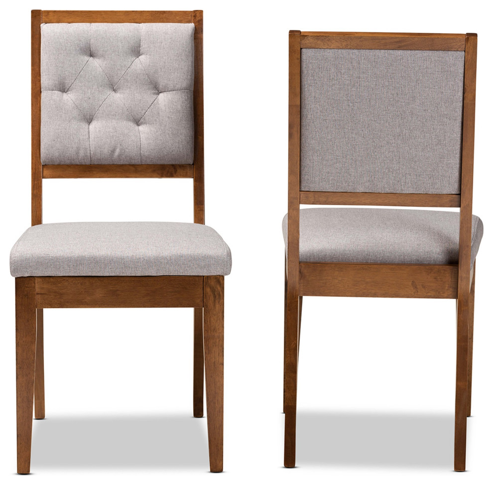 Gray Fabric Upholstered And Walnut Brown Finished Wood Dining Chairs  Set of 2   Transitional   Dining Chairs   by VirVentures  Houzz