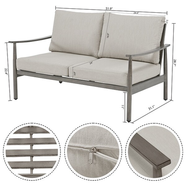 7Piece Aluminum Patio Conversation Set，3Seat Outdoor Couch and Loveseat with 2 Swivel Armchairs， Ottomans and Coffee Table