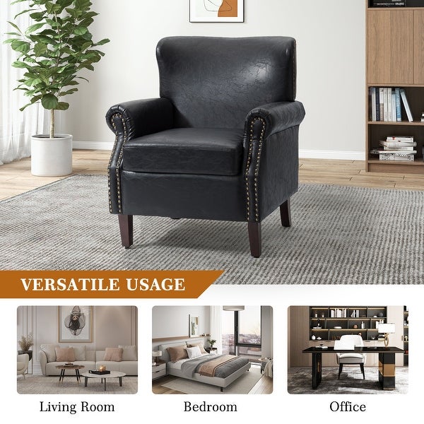 Levi Transitional Leather Armchair with Nailhead Trim Rolled Arms by HULALA HOME