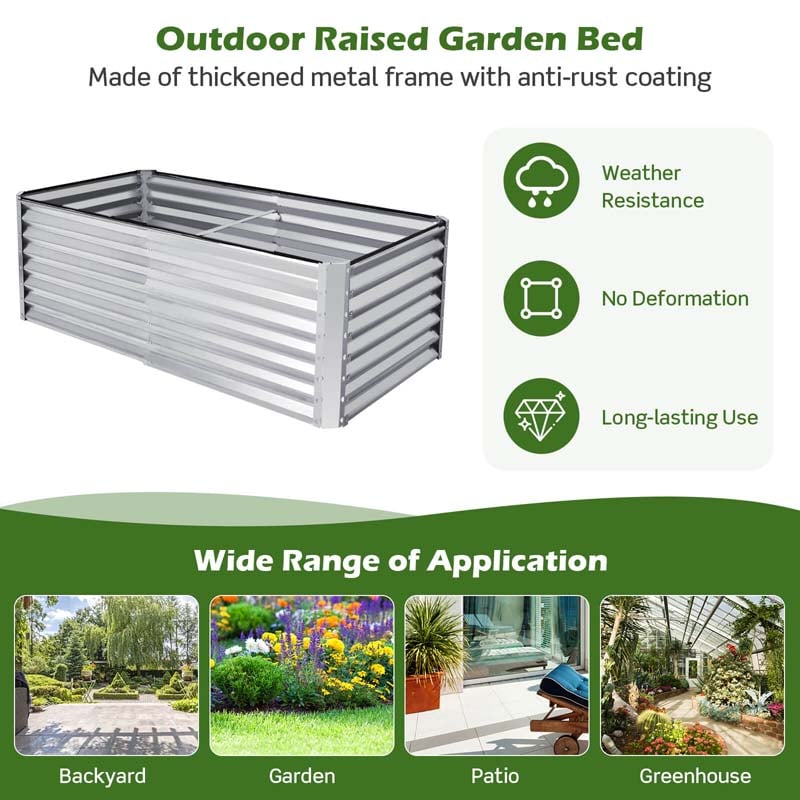 6 x 3 x 2 FT Metal Raised Garden Bed Planter Box Kit with 4 Ground Stakes, 269 Gallon Outdoor Elevated Garden Box