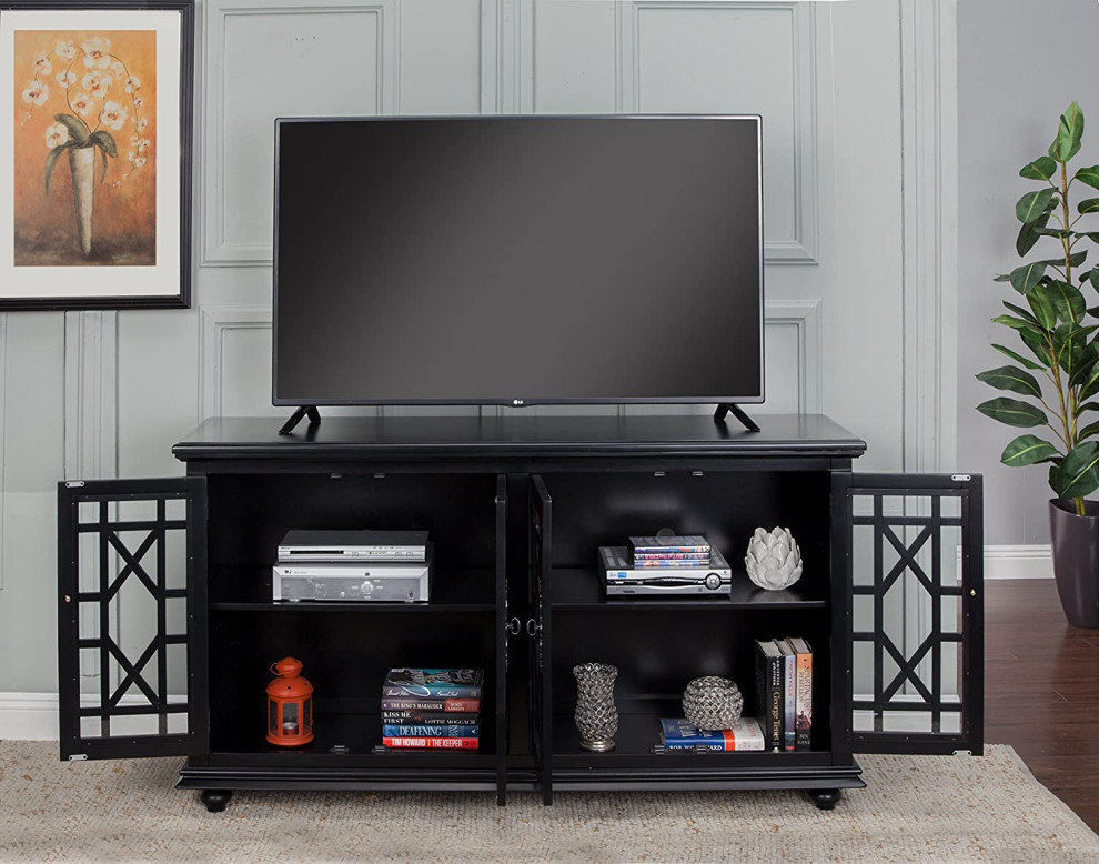 Transitional TV Console  Unique Trellis Patterned Doors   Traditional   Entertainment Centers And Tv Stands   by Decorn  Houzz