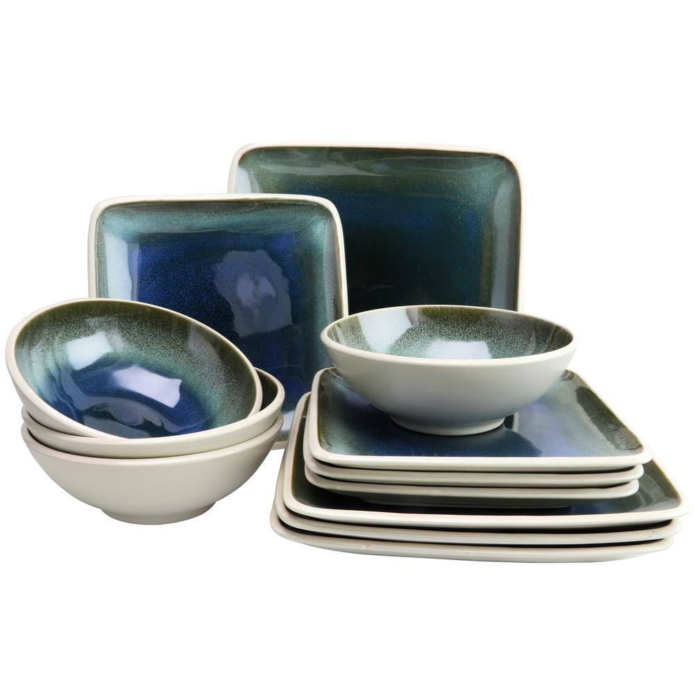 GIBSON ELITE Namastay 12-Piece Blue Square Dinnerware Set 985104984M