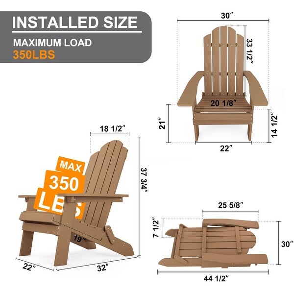 WINSOON 3-Piece All Weather HIPS Outdoor Folding Adirondack Chairs and Table Set - Overstock - 35542035