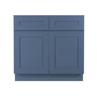 LIFEART CABINETRY Lancaster Blue Plywood Shaker Stock Assembled Sink Base Kitchen Cabinet with Soft Close Doors 36 in. W x 24 in. D ALB-SB36