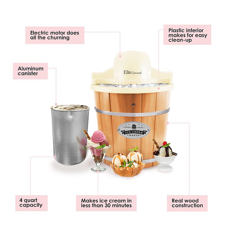 Elite Gourmet 4-qt. Old-Fashioned Ice Cream Maker