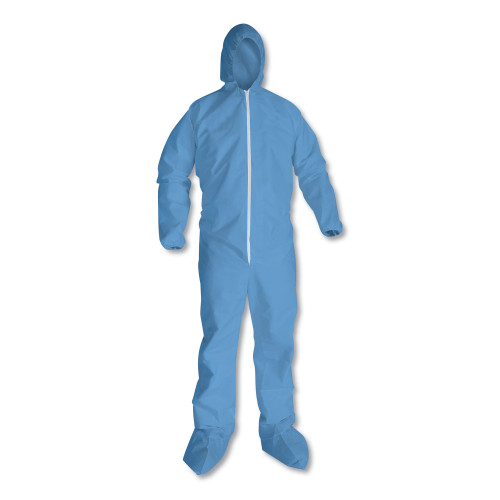 KleenGuard A65 Zipper Front Hood and Boot Flame-Resistant Coveralls， Elastic Wrist and Ankles， 2X-Large，Blue，  25/Carton (45355)