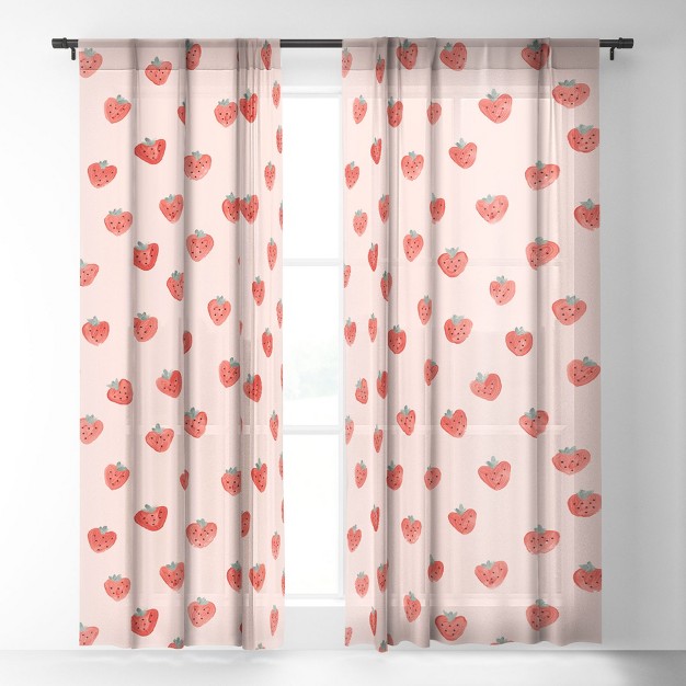 Emanuela Carratoni Strawberries On Pink Single Panel Sheer Window Curtain Deny Designs