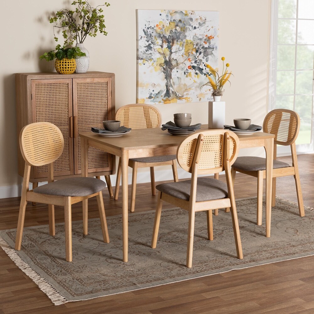 Darrion Mid Century Modern Fabric and Finished Wood Dining Set