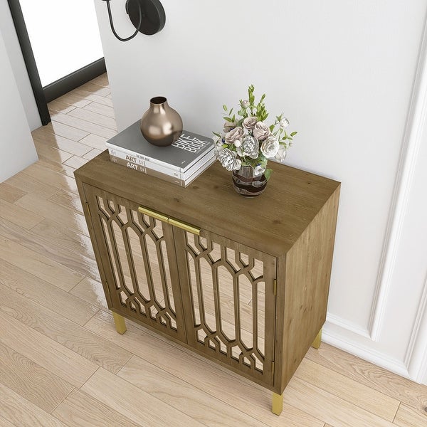 Wooden Cabinet Retro Mirrored Accent Storage Cabinet for Entryway