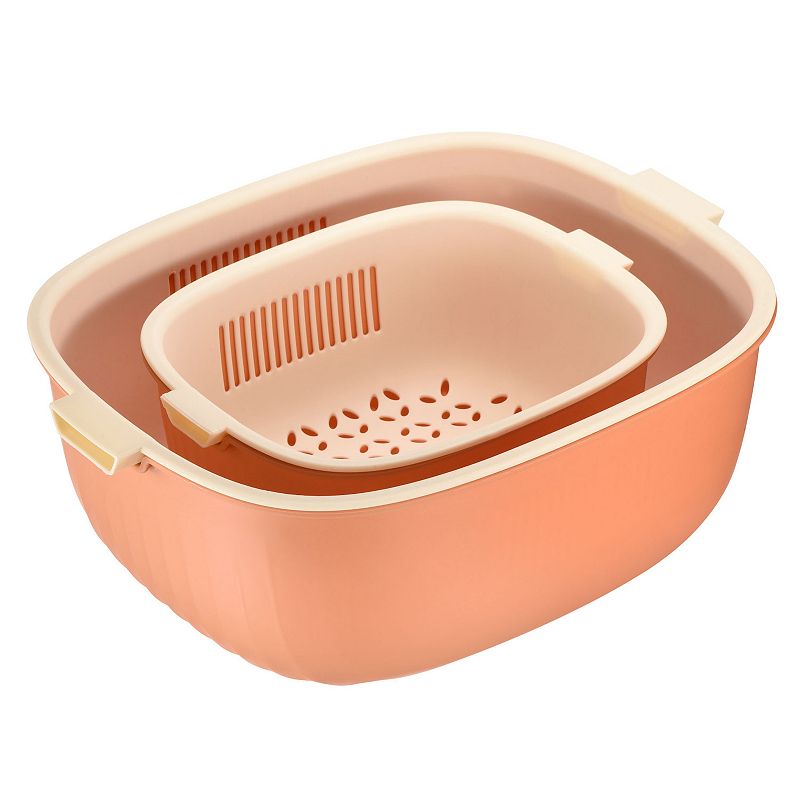 Kitchen Plastic Colander Food Strainer Fruit Washing Bowl Sets 2PCS