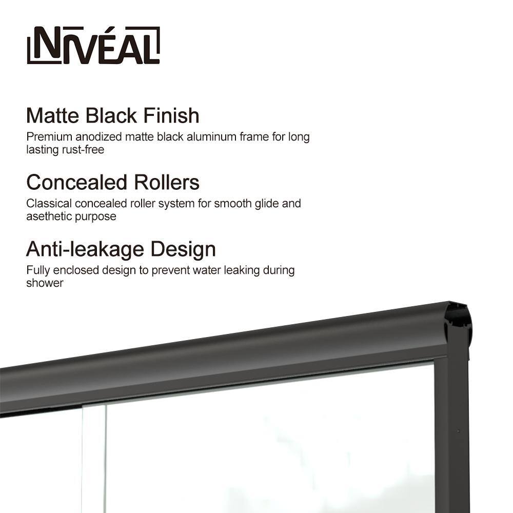 niveal Vale 60 in. W x 60 in. H Sliding Semi Frameless Tub Door in Matte Black Finish LU97-6060MB