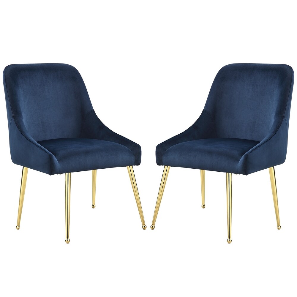 Marble and Brass 5 piece Round Dining Set with Blue Velvet Chairs