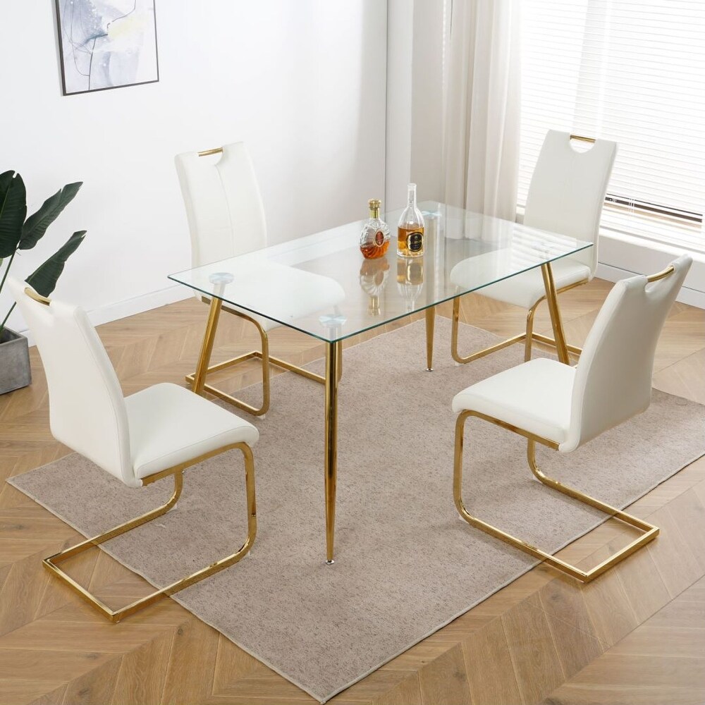 Modern Dining Chairs with Faux Leather Padded Seat and gold Metal Legs Set of 4