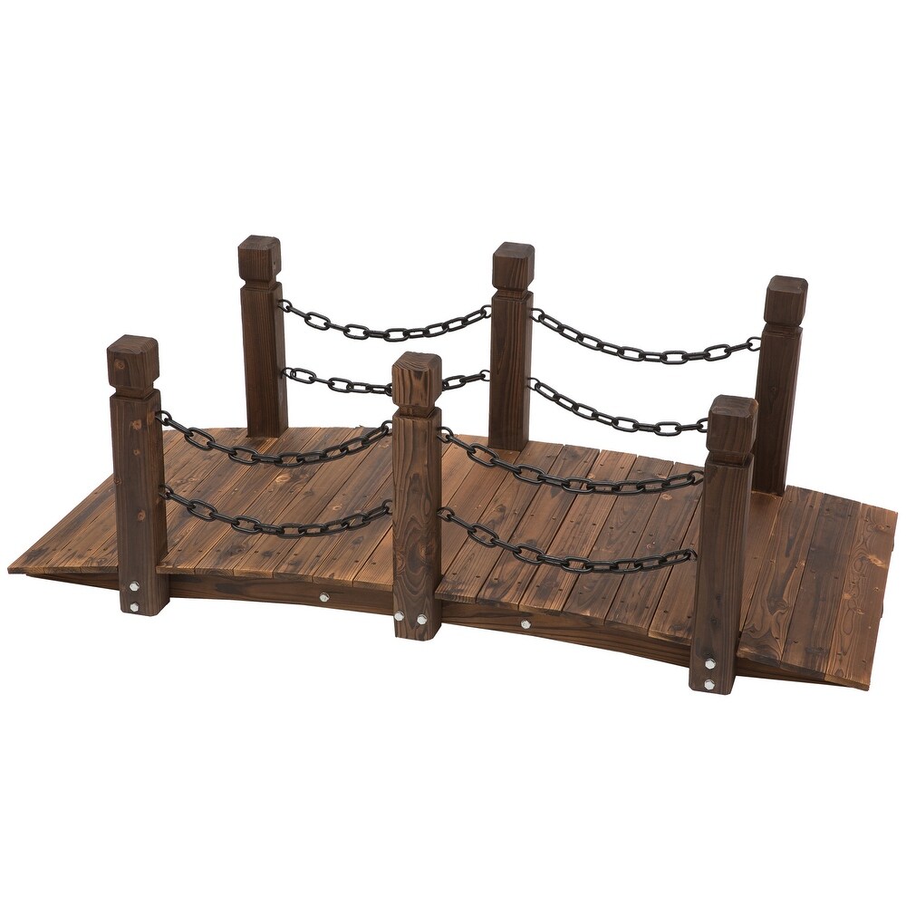 Outsunny 5ft Wooden Garden Bridge Arc Stained Finish Walkway with Chain Railings  Stained Wood