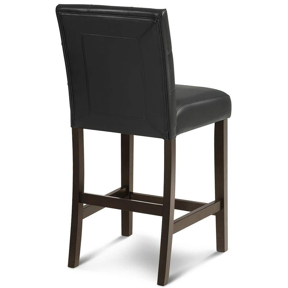 Gymax 39.5 in. Bar Stools High Back Counter Height Barstool Pub Chair Rubber Wood Black (Set of 2) GYM04737