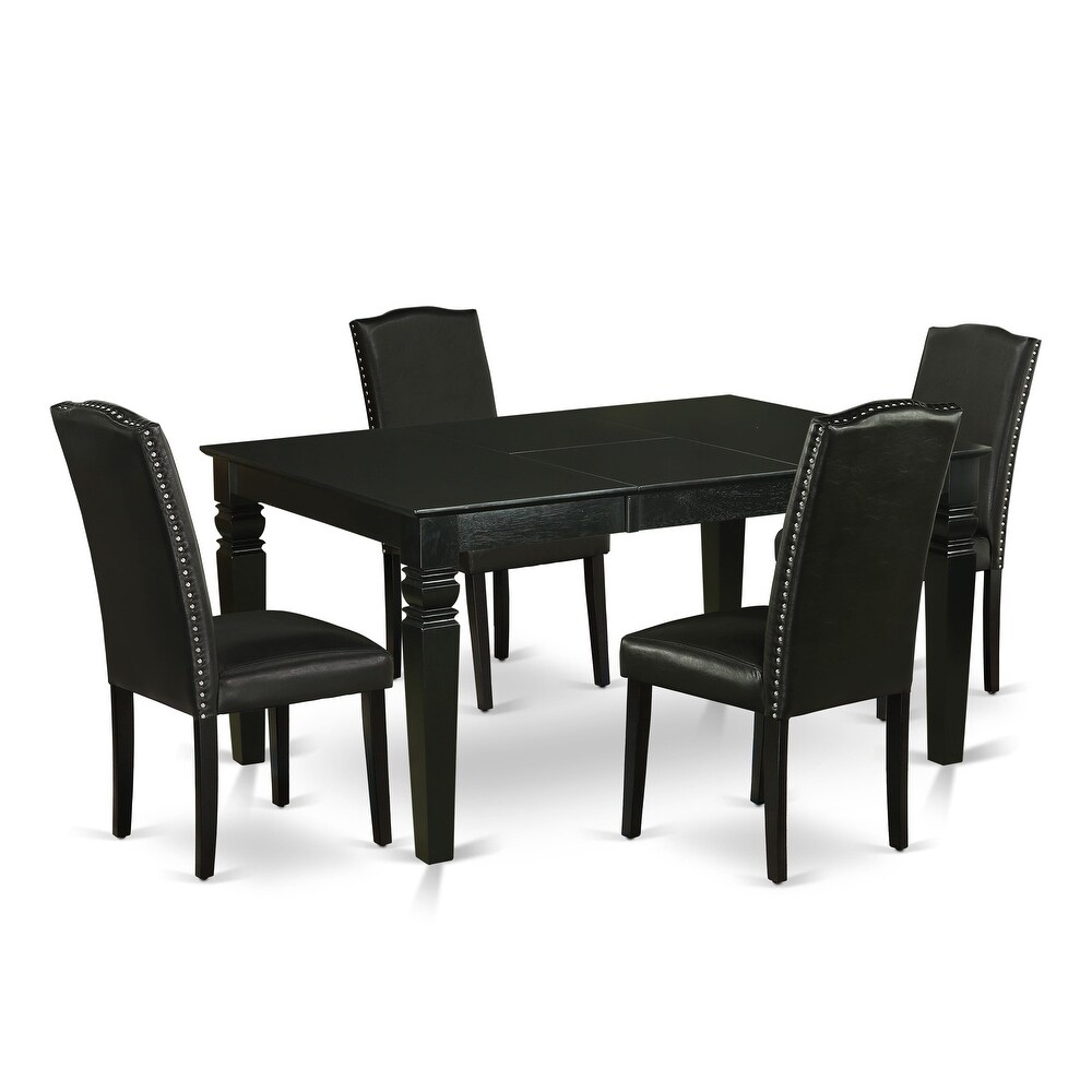 East West Furniture Dining Table Set  a Wooden Table and Black Faux Leather Parsons Chairs  Black(Pieces Options)