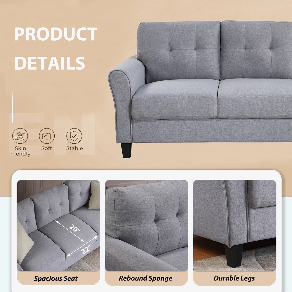 2 Piece Linen Upholstered Sofa Couch Set  Living Room Furniture Button Tufted Loveseat and Sofa Set for Dorm  Office or Studio