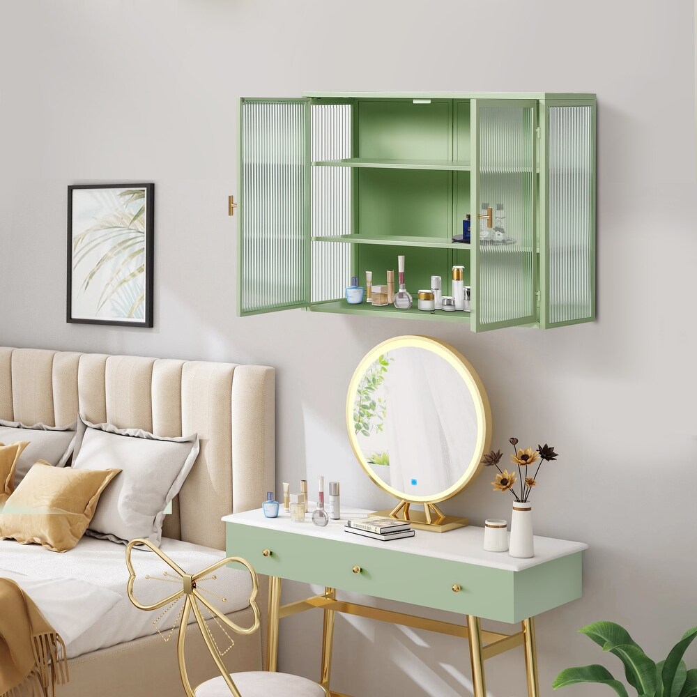 Glass Doors Modern Wall Cabinet with Featuring Three tier Storage