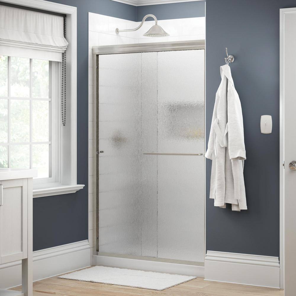 Delta Simplicity 48 in. x 70 in. Semi-Frameless Traditional Sliding Shower Door in Nickel with Rain Glass 2421904