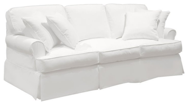 Sunset Trading Horizon T Cushion Cotton Slipcovered Sofa in Warm White Fabric   Farmhouse   Sofas   by Homesquare  Houzz