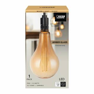 Feit Electric 25W Equivalent PS50 Dimmable Oversized Amber Glass Vintage Edison LED Light Bulb With Acrylic Filament Warm White 2100K PS50AYC820HDRP