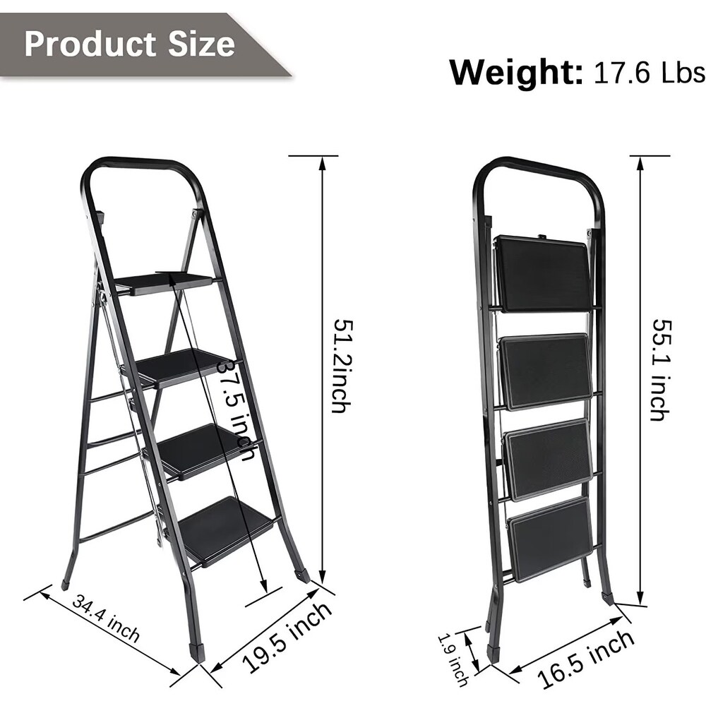 4 Step Ladder Portable Tool Ladder  Folding Step Stool with Wide Anti Slip Pedal Sturdy Steel Ladder  Convenient Handgrip