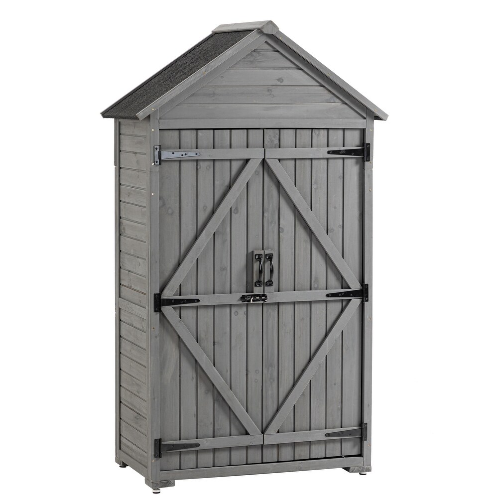 Outdoor Storage Cabinet  Garden Wood Tool Shed  Outside Wooden Shed Closet with Shelves and Latch for Yard