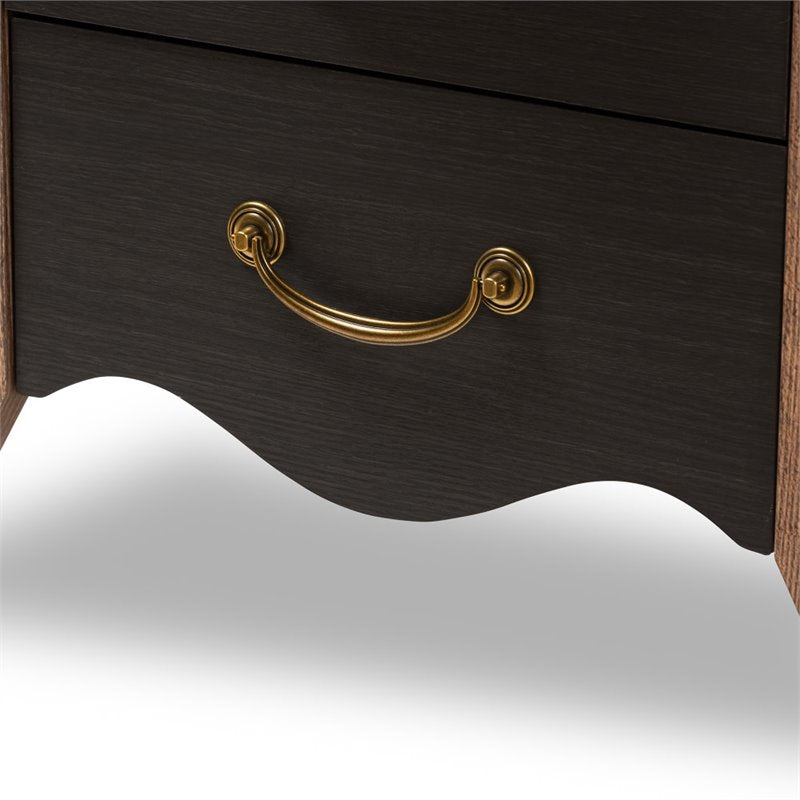 Baxton Studio Romilly 2 Drawer Nightstand in Black and Oak