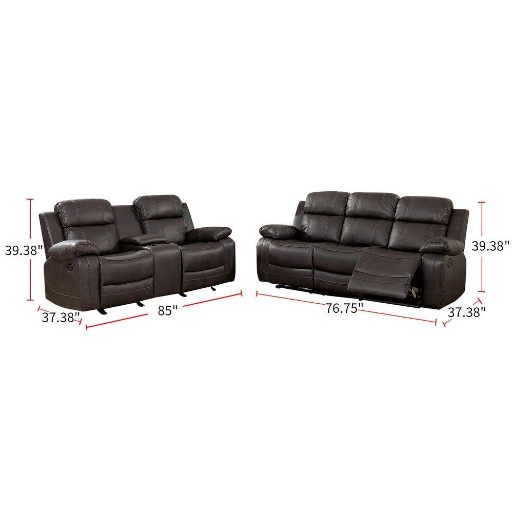 Leatherette Reclining Sofa Set in Brown